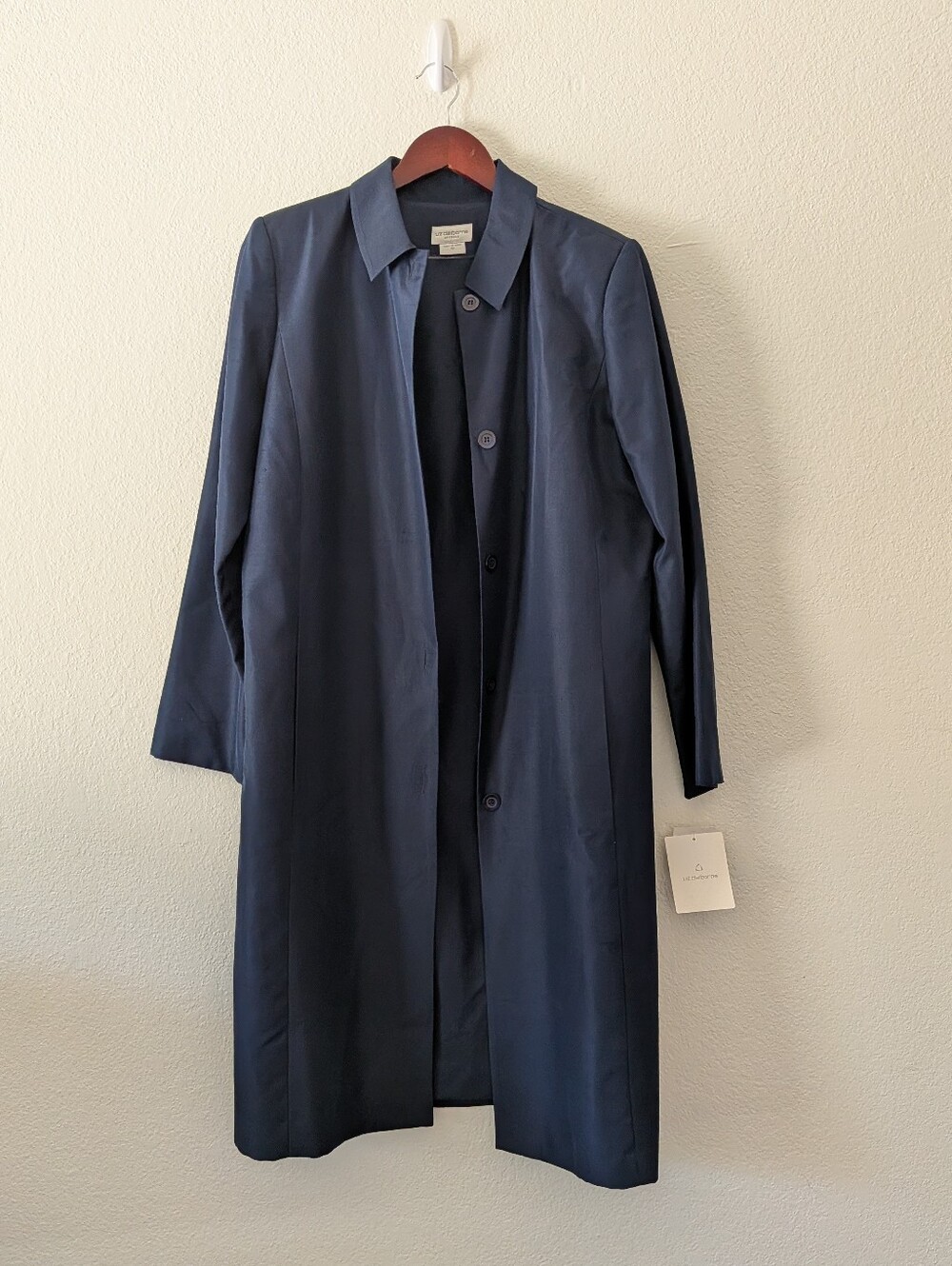 Liz Claiborne Silk Long Navy Coat With Matching Sleeveless Sheath Dress Size 12
